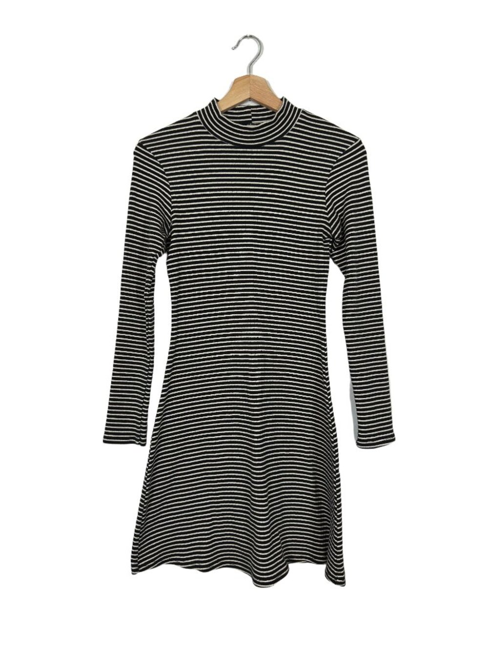 American Apparel Striped Mock Neck Midi Dress Size M Minimalist Classic A-Line